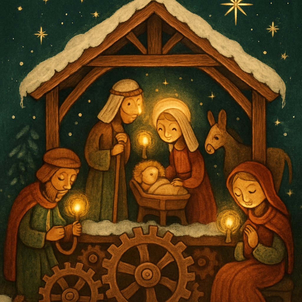Frosted Clockwork Nativity paint by numbers