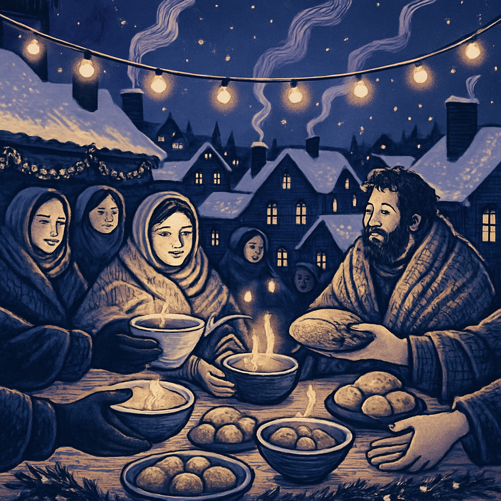 Snowy Rooftop Feast Paint by numbers art