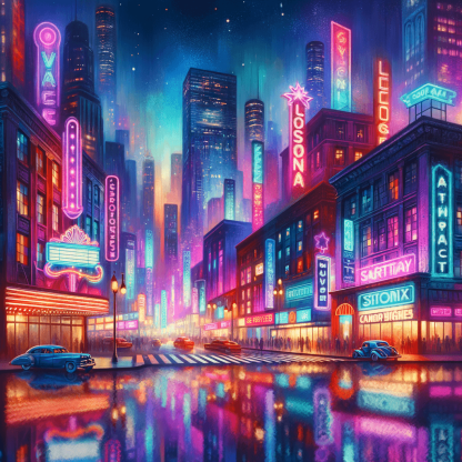 Retro Neon Cityscape Paint By Numbers Art