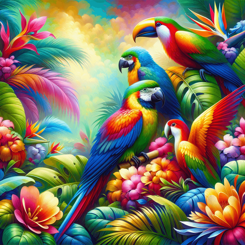 Colorful Tropical Birds Painting By Numbers Kit