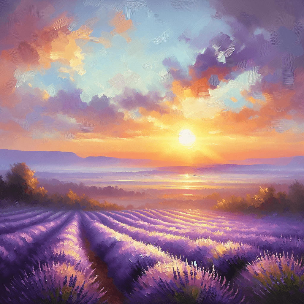 Radiant Sunrise Over Lavender Fields Number Painting