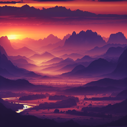 Vibrant Sunset Over Mountains Painting By Numbers Kit