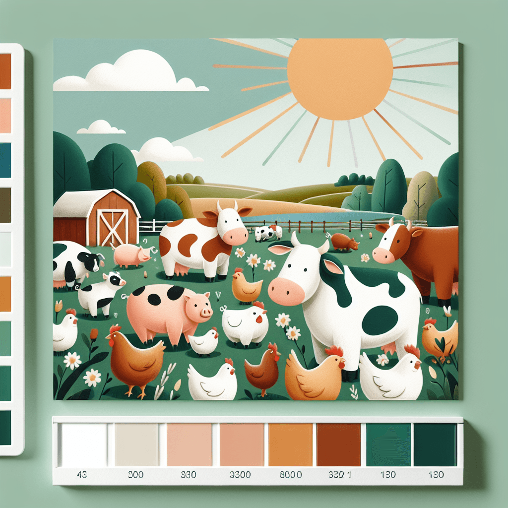 Cheerful Farm Animal Gathering Number Painting