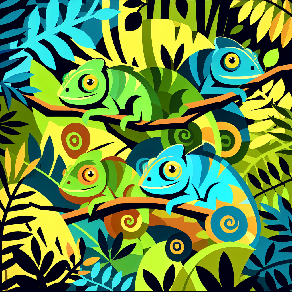 Colorful Chameleons' Jungle Hide And Seek Paint By Numbers Art