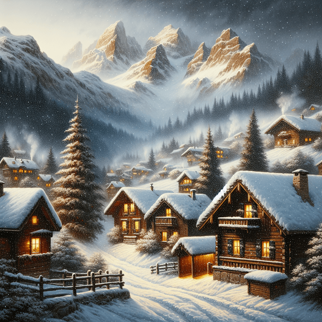 Alpine Village Snowfall Painting By Numbers Kit