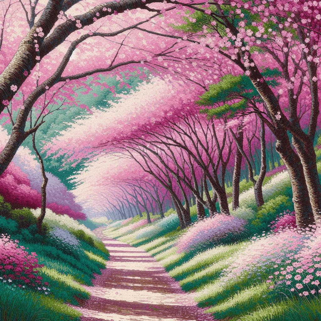 Japanese Cherry Blossom Trail Paint By Numbers Art