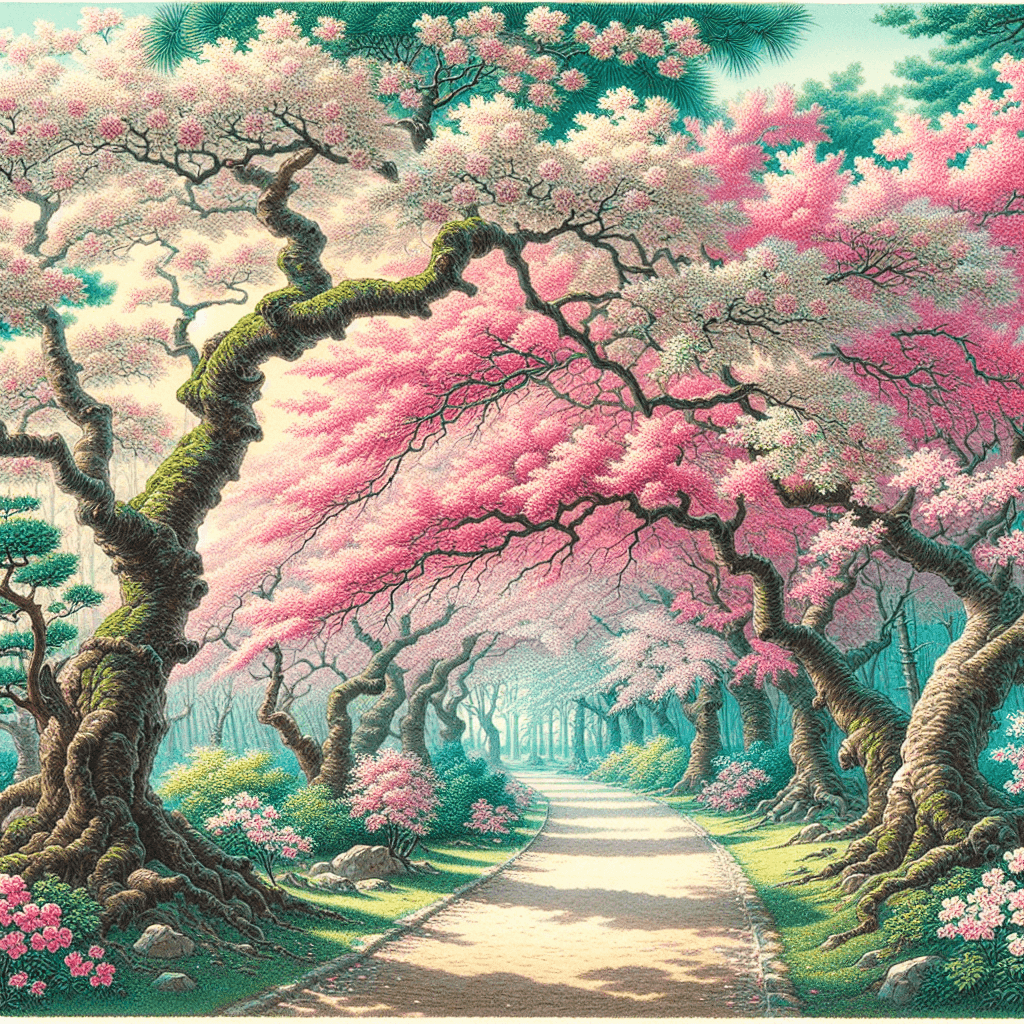 Traditional Japanese Cherry Blossom Path Number Painting