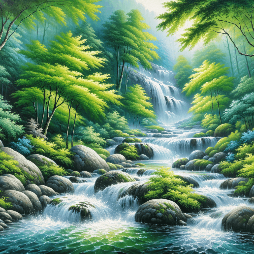 Cascading Mountain Stream Number Painting