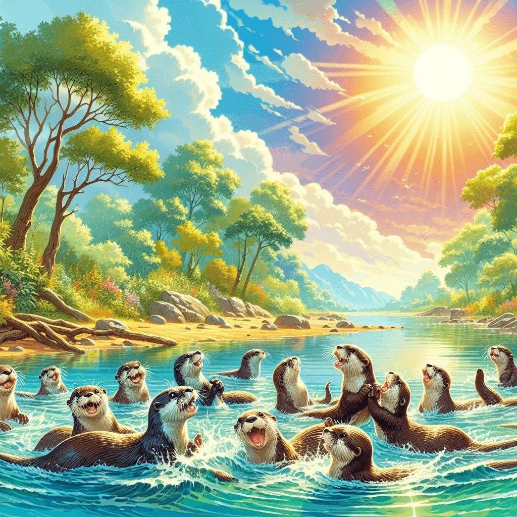 Playful Otters In River Scene Number Painting