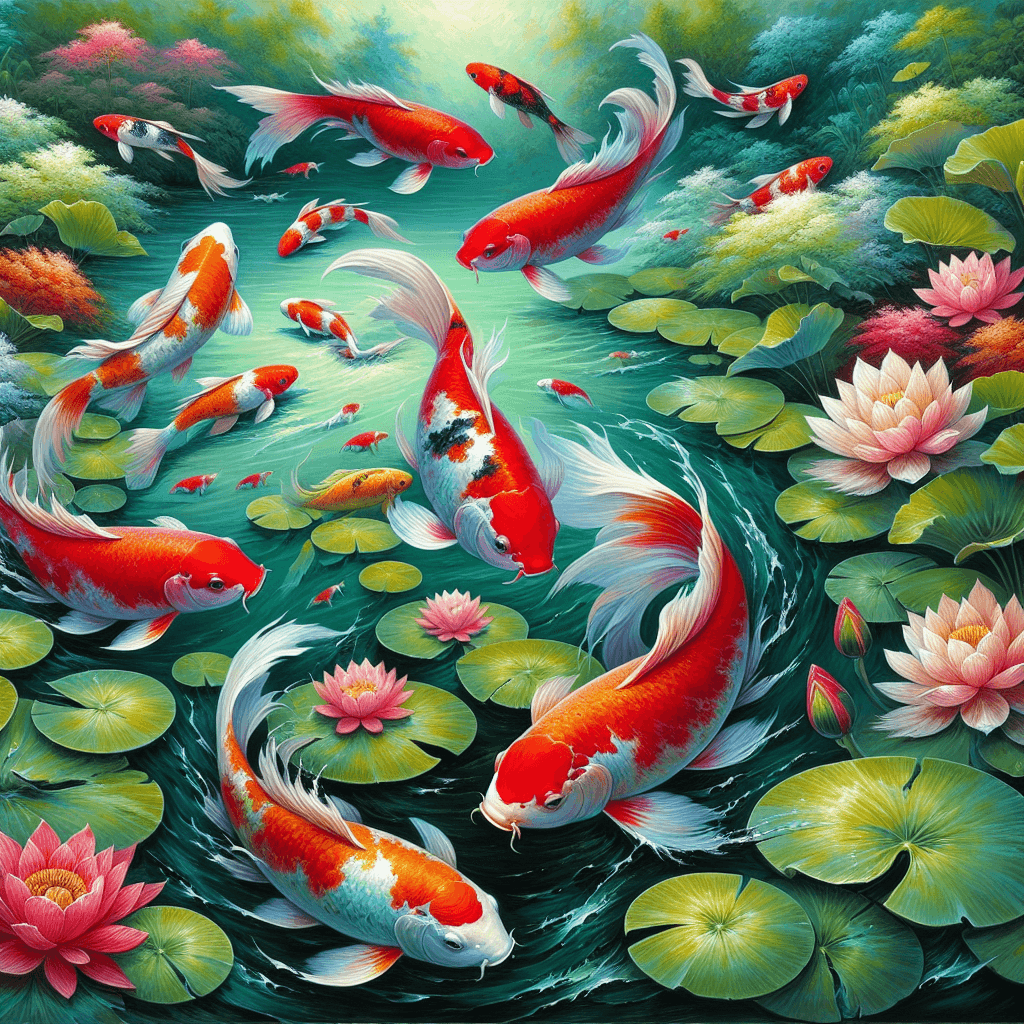Colorful Koi Fish Pond Paint By Numbers