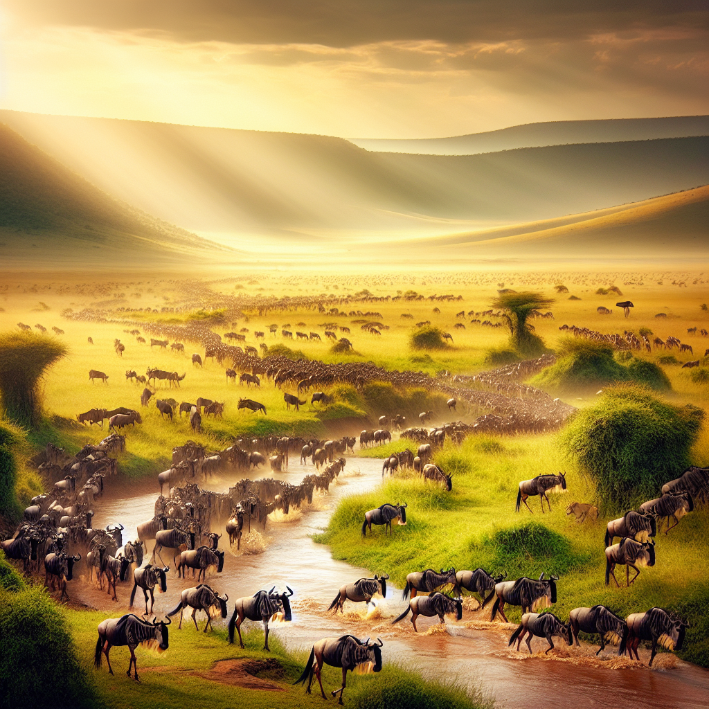 Masai Mara Wildebeest Migration - Kenya Painting Number Kit