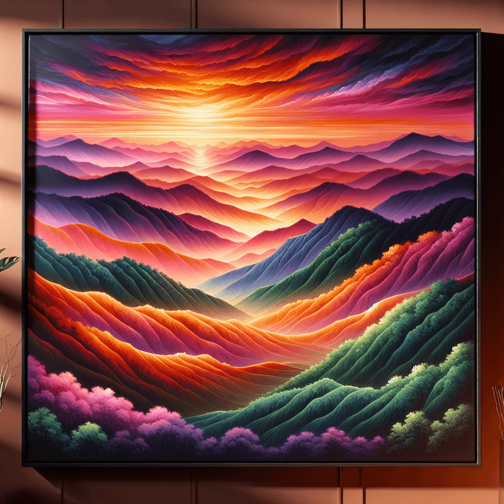 Dramatic Sunset Over The Hills Number Painting
