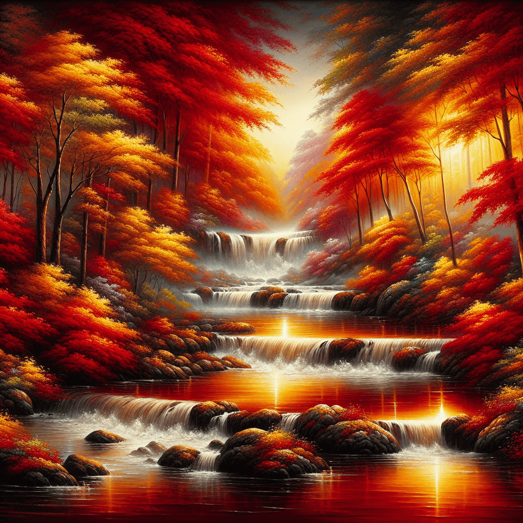 Cascading River In Autumn Paint By Numbers Kits