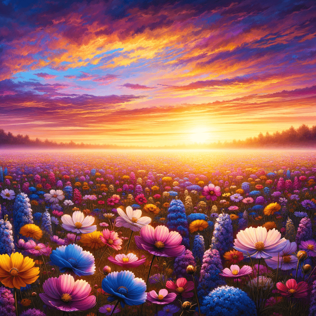 Floral Fields At Sunrise Number Painting