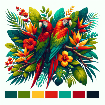 Colorful Parrots In Paradise Paint By Number