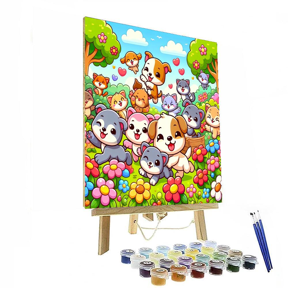 Playful Pets In The Park Painting Number Kit