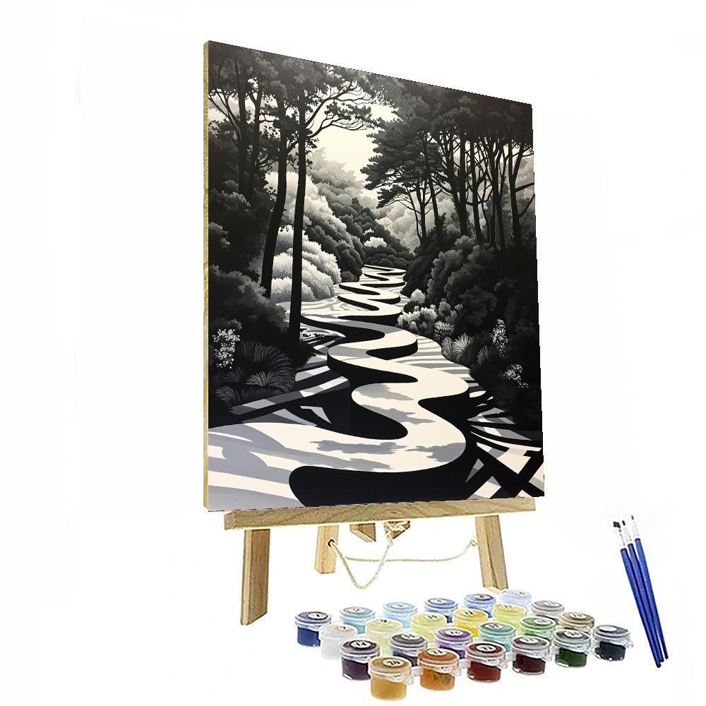 M.C. Escher Inspired Paradoxical Garden  Number Painting