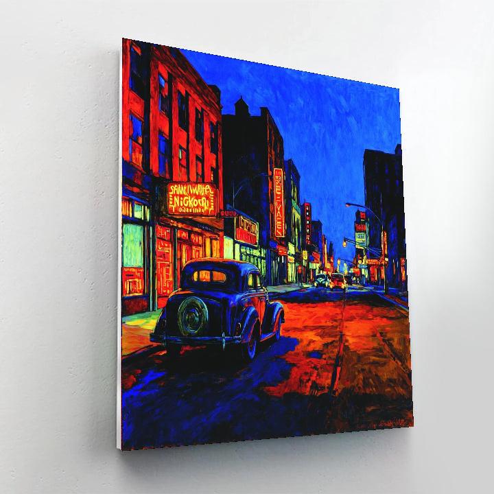 Edward Hopper Inspired Neon City Pulse  Number Painting