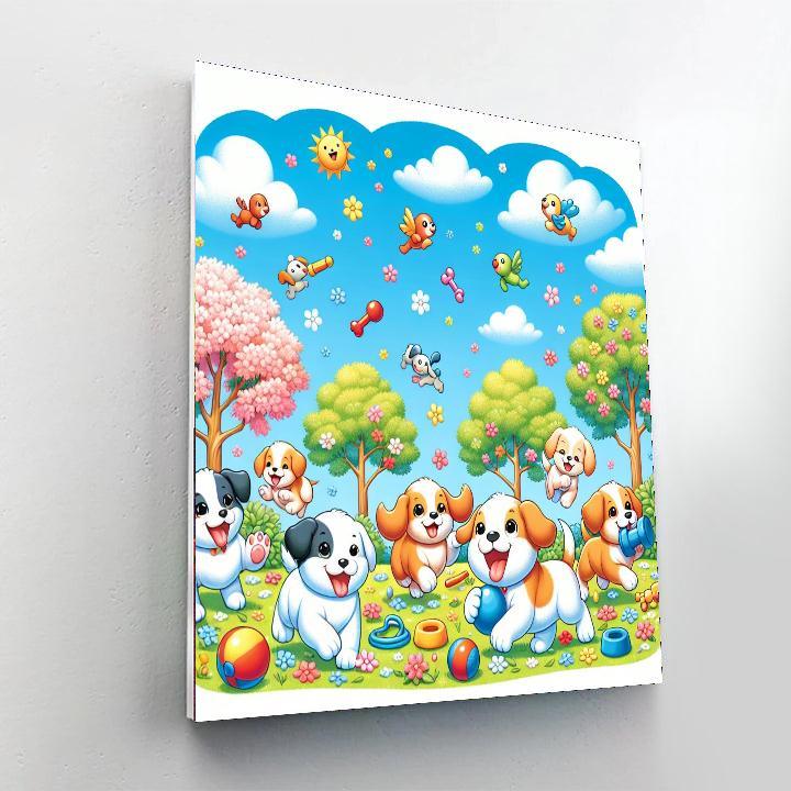 Puppy Paradise Party Number Painting