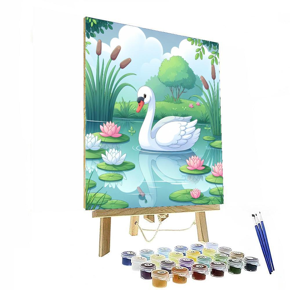 Swan's Serene Pond Number Painting