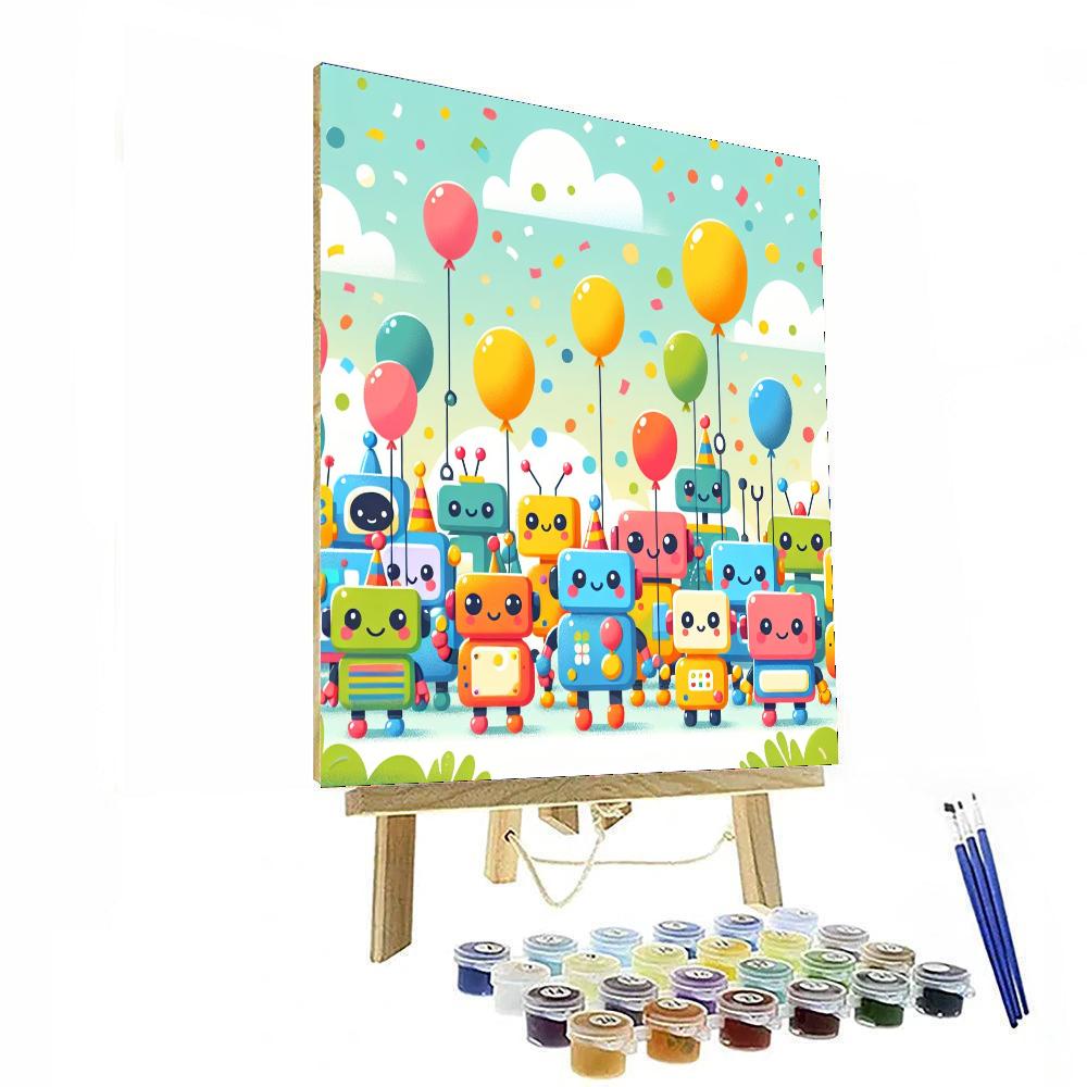 Charming Robot Parade Painting By Numbers Kit