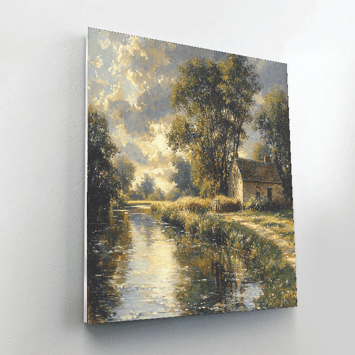 John Constable Inspired Tranquil Riverbank Reflection  DIY Paint By Numbers