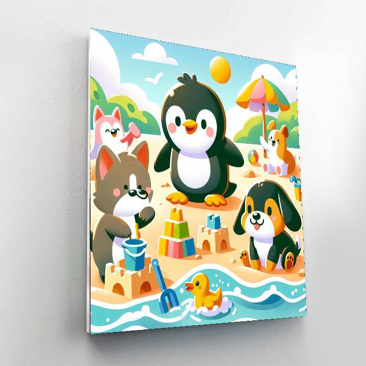 Giggling Animal Beach Day Paint By Numbers Art