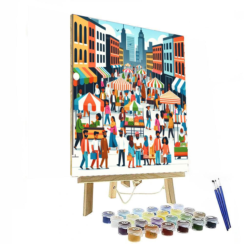 Busy Urban Street Market Paint By Numbers Art