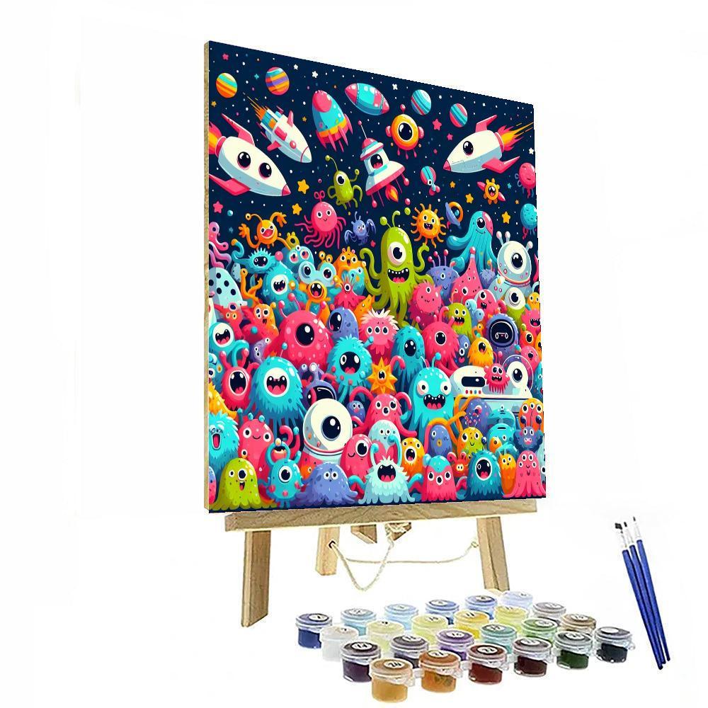 Cute Monsters In Space Paint By Numbers Art