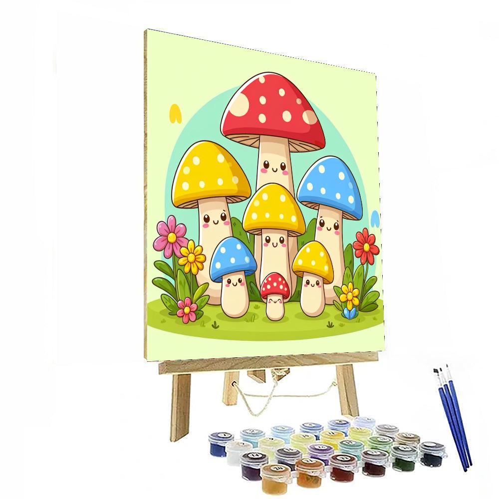 Happy Mushroom Family Number Painting