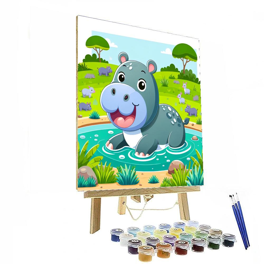 Charming Hippo's Waterhole Bash Paint By Color