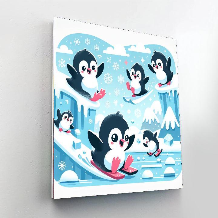 Playful Penguin's Icy Expedition Paint By Numbers