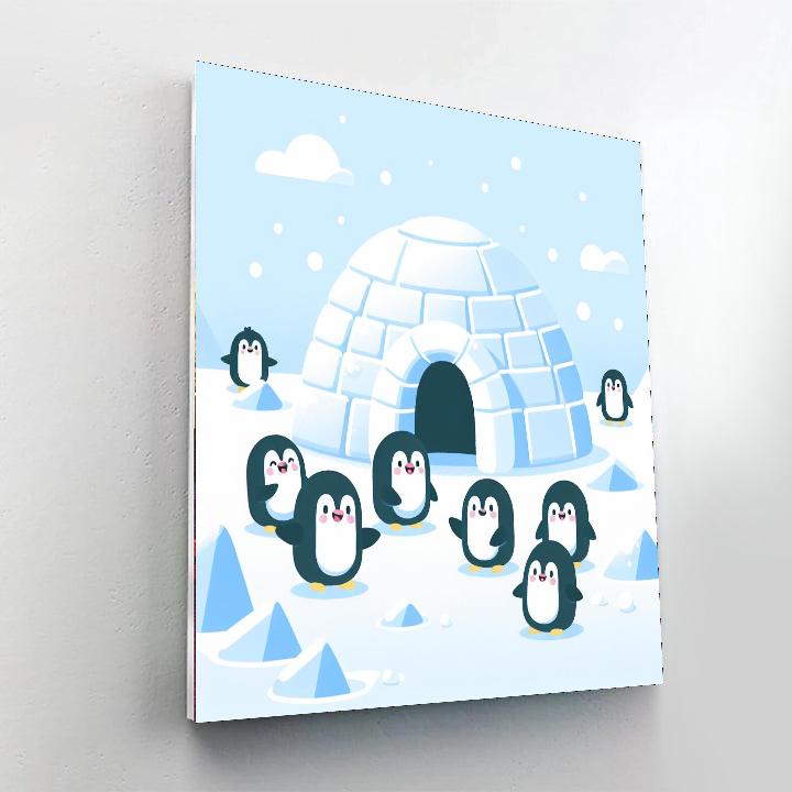 Penguin Igloo Party Number Painting