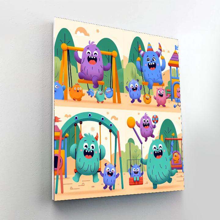 Friendly Monsters At Play Paint By Numbers Art