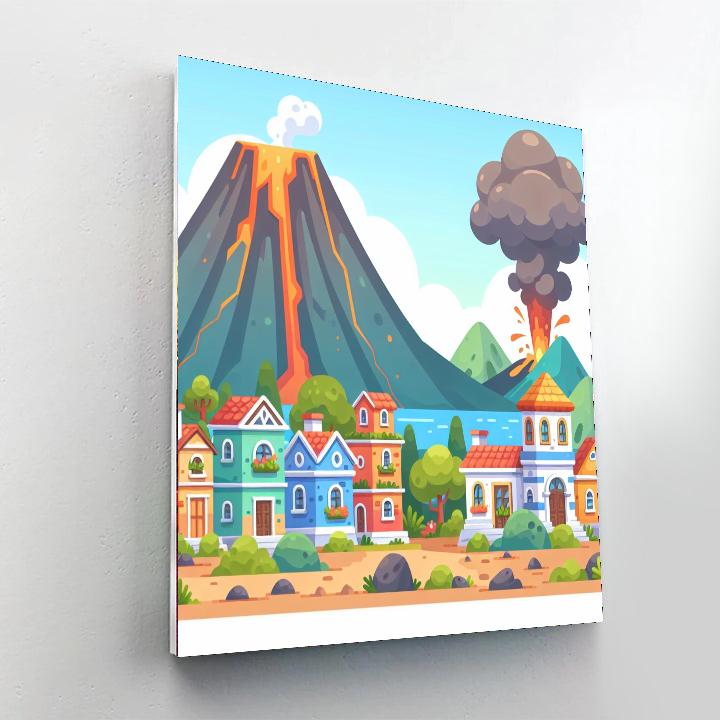 Vibrant Volcano Village Painting By Numbers Kit
