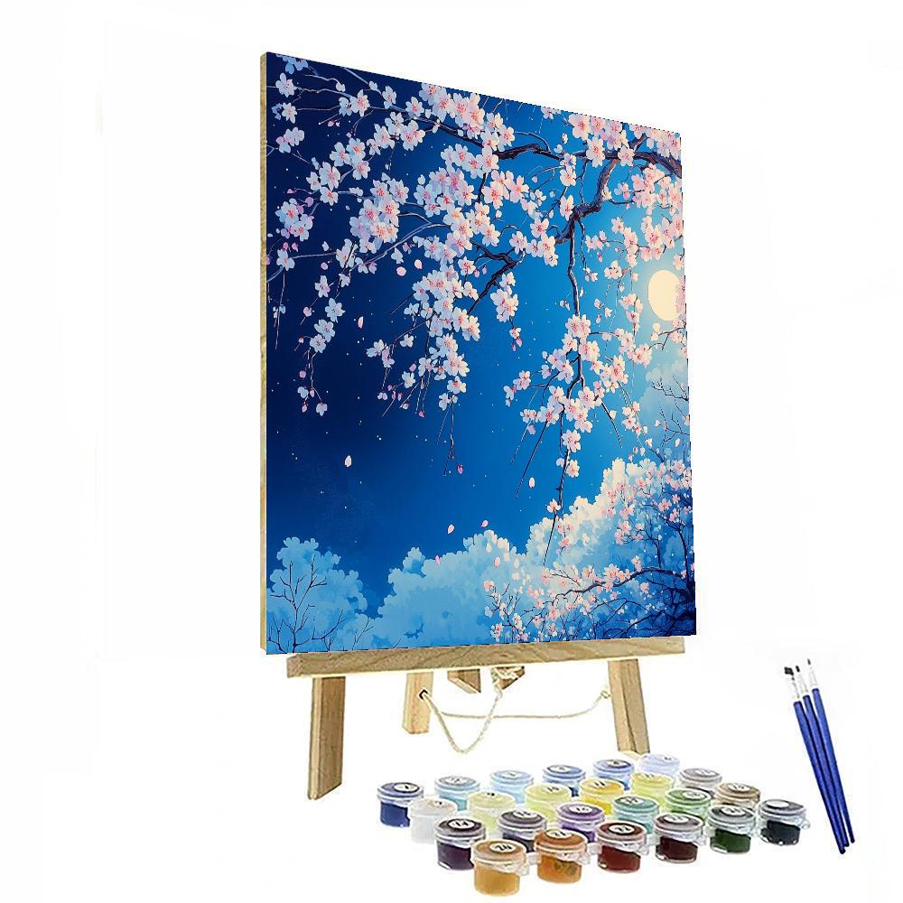 Utagawa Hiroshige Inspired Moonlit Cherry Serenity  Paint By Numbers Art