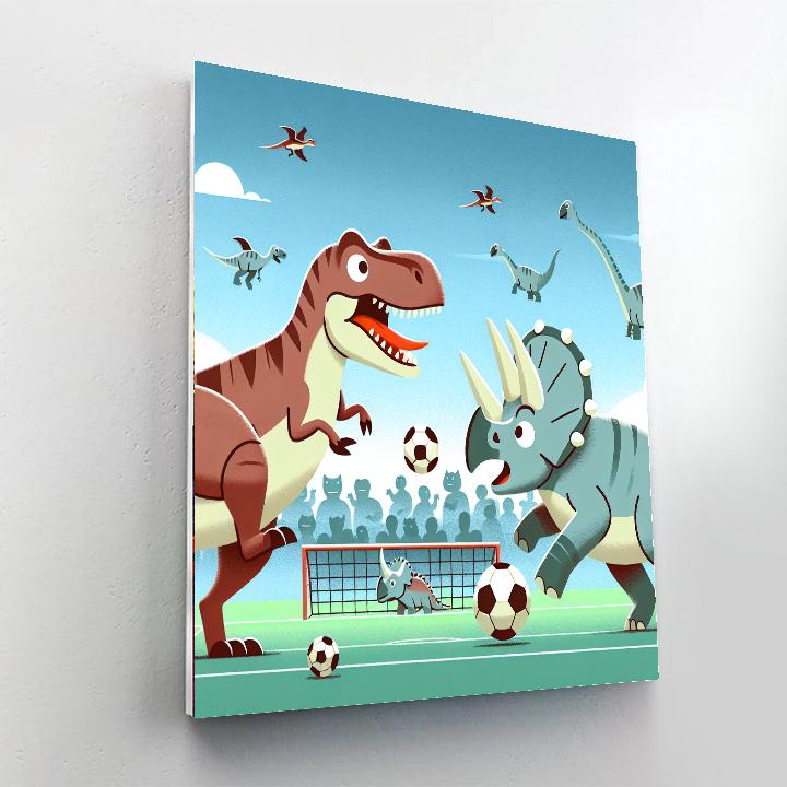 Dinosaur Soccer Showdown Paint By Numbers Art