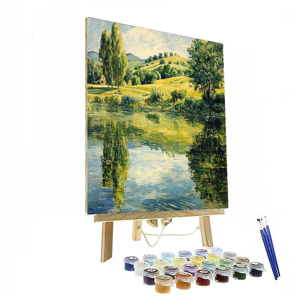 Paul Cézanne Inspired Dreamy Waterscape Reflection  Number Painting