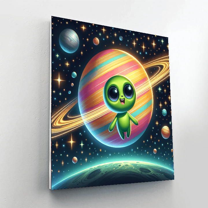 Adventurous Space Journey With Friendly Alien Painting By Numbers Kit