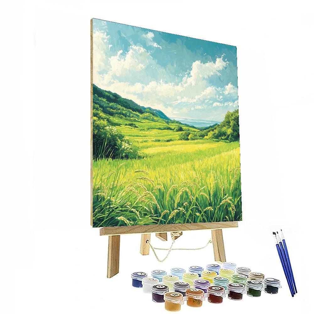 Utagawa Hiroshige Inspired Breezes Over Tranquil Rice Fields  Painting By Numbers Kit