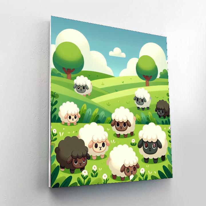 Sweet Sheep Meadow Painting Number Kit