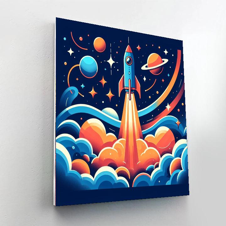 Space Rocket Blast-off Paint By Numbers Art