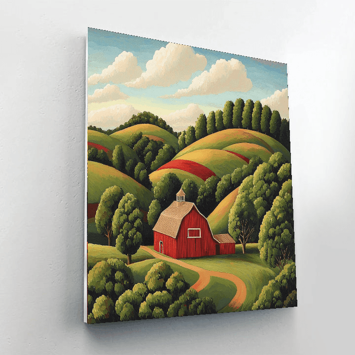 Grant Wood Inspired Classic Barn Landscape  Paint By Numbers Kits