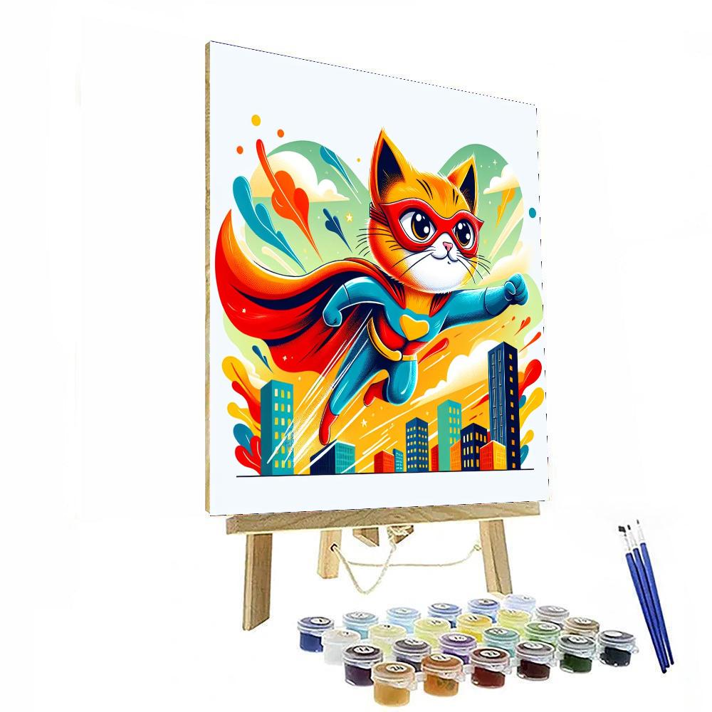 Superhero Cat Saves The Day Numbered Painting Kits