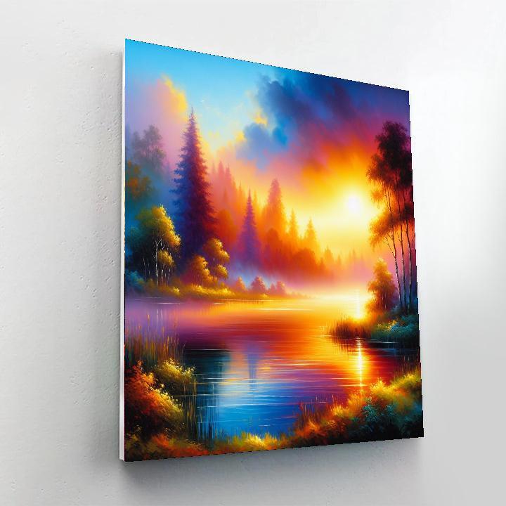 Dawn Over Misty Lake Paint By Numbers Art