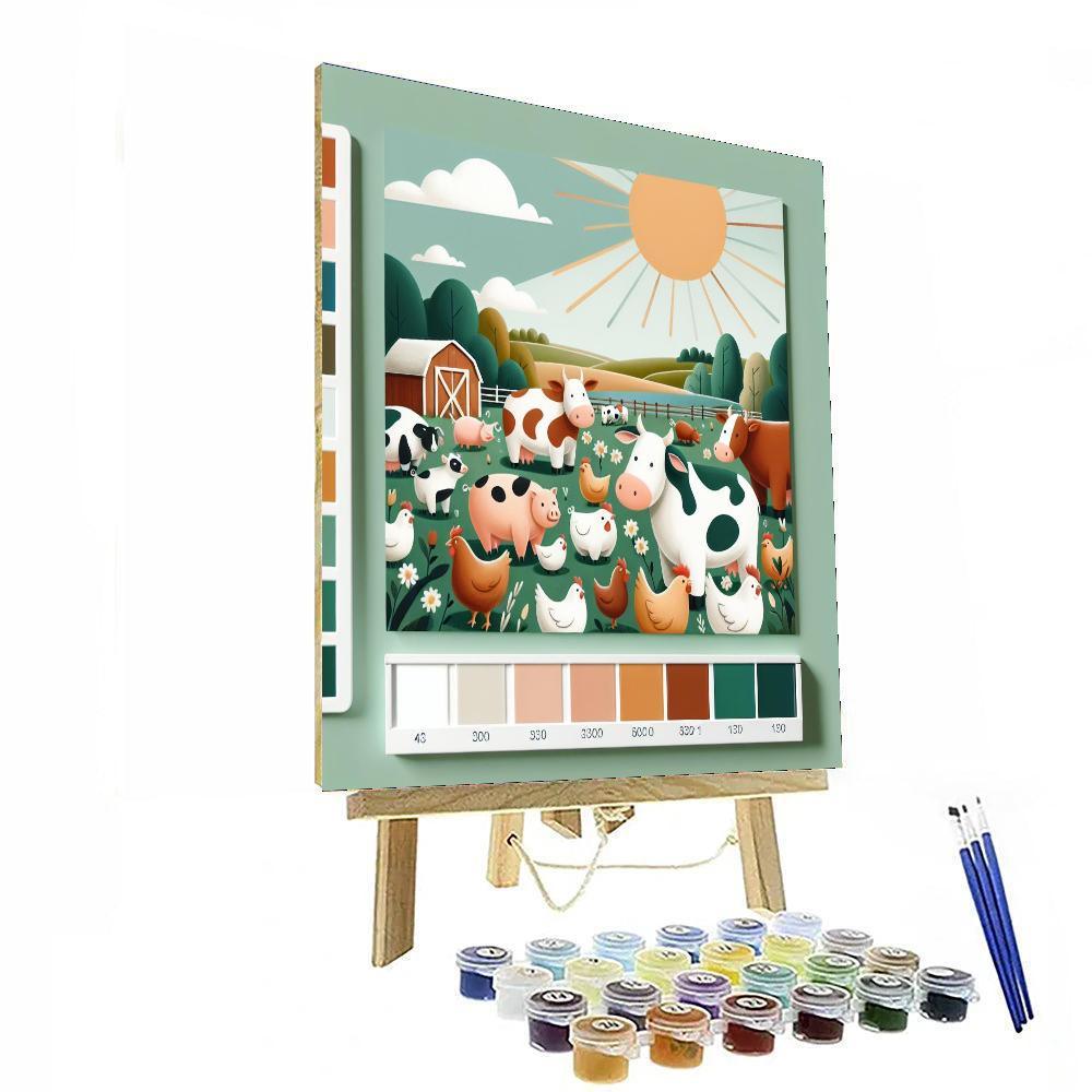 Cheerful Farm Animal Gathering Painting Number Kit