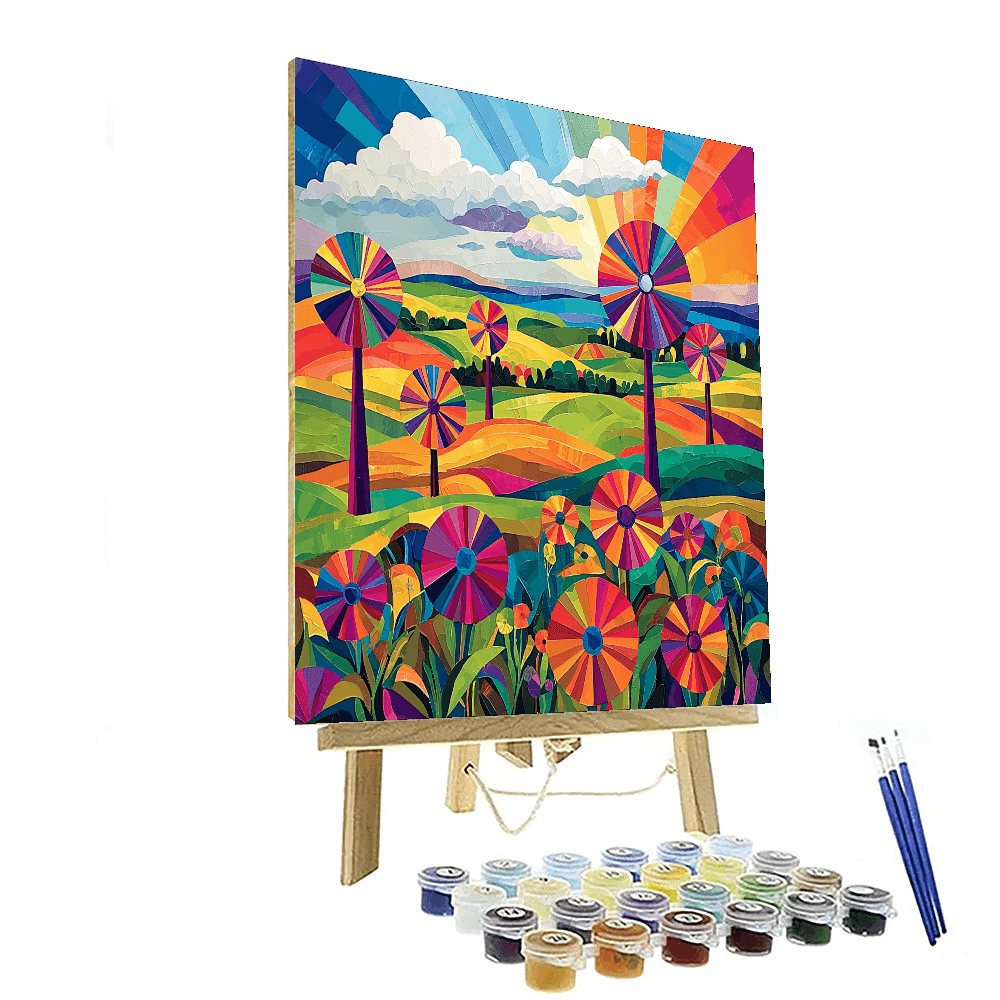 Hockney Inspired Whimsical Windmills - DIY Painting By Numbers Kit