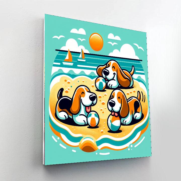 Bubbly Basset Hound Beach Bash Numbered Painting Kits