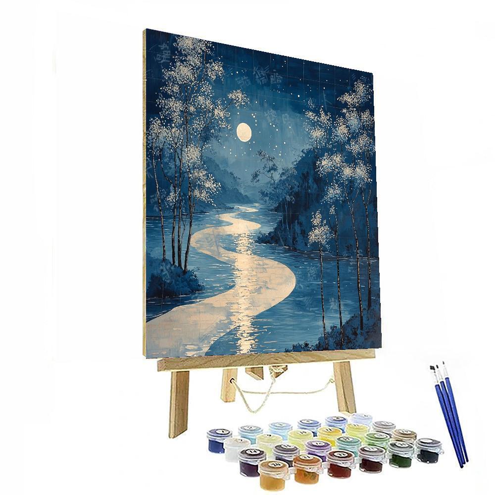 Utagawa Hiroshige Inspired Serenity Of The Moonlit River  Painting By Numbers Kit
