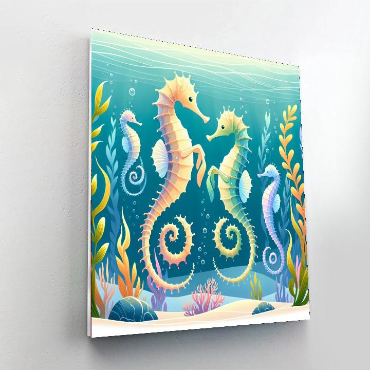 Sunlit Seahorse Ballet Number Painting
